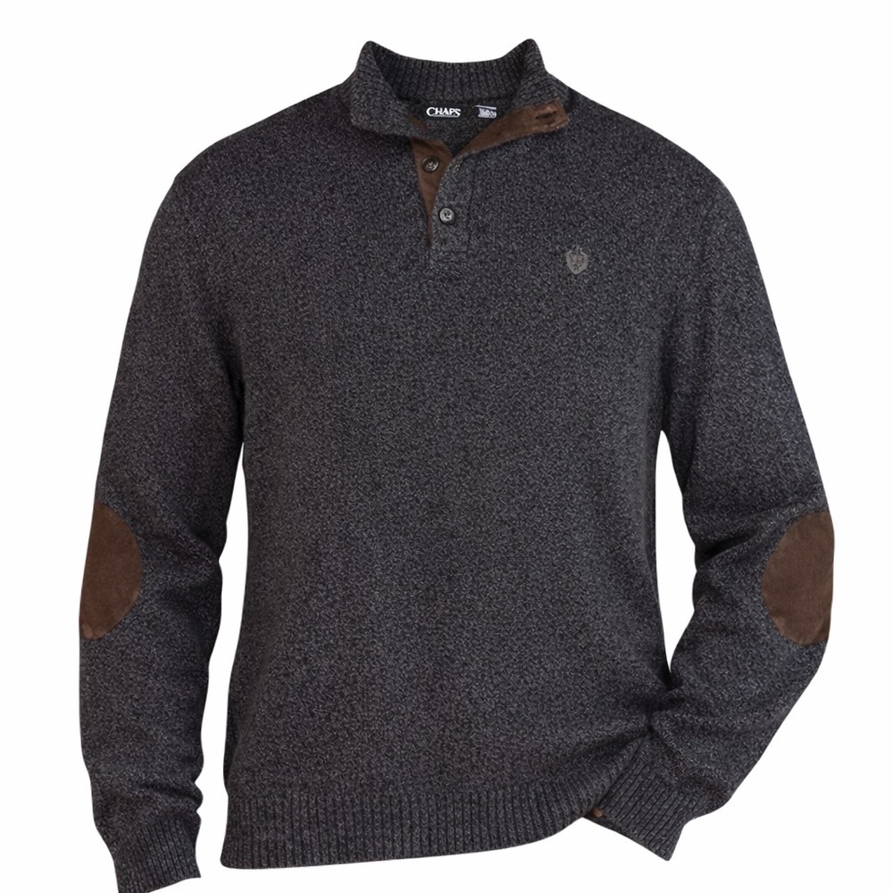 Chaps Classic Charcoal Gray Brown Elbow Patch Men’s XXL Cotton Knit Sweater
